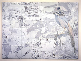 Tony Berlant / 
Crosscurrent, 2000 / 
found and fabricated printed tin collaged on plywood with steel brads / 
108 x 144 1/2 in (274.3 x 367 cm)