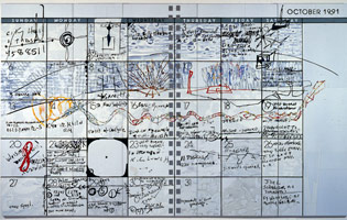Tony Berlant / 
Calendar (#124-1992), 1992 / 
found metal collage on plywood / 
144 x 104 in (365.8 x 264.2 cm) overall (5 panels) / 
Private collection 