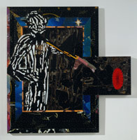 Tony Berlant / 
Hold Up (#68-1992), 1992 / 
found metal collage on plywood w/ steel brads / 
90 x 104 1/4 in (228.6 x 264.8 cm) / 
Private collection 