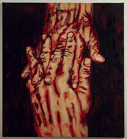 Tony Bevan / 
Locked Fingers, 1988 / 
powdered pigment & acrylic on canvas / 
70 1/2 x 63 1/2 in. (179.1 x 161.3 cm)
