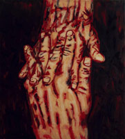 Tony Bevan / 
      Locked Fingers, 1988 / 
      powdered pigment & acrylic on canvas / 
      70 1/2 x 63 1/2 in. (179.1 x 161.3 cm)