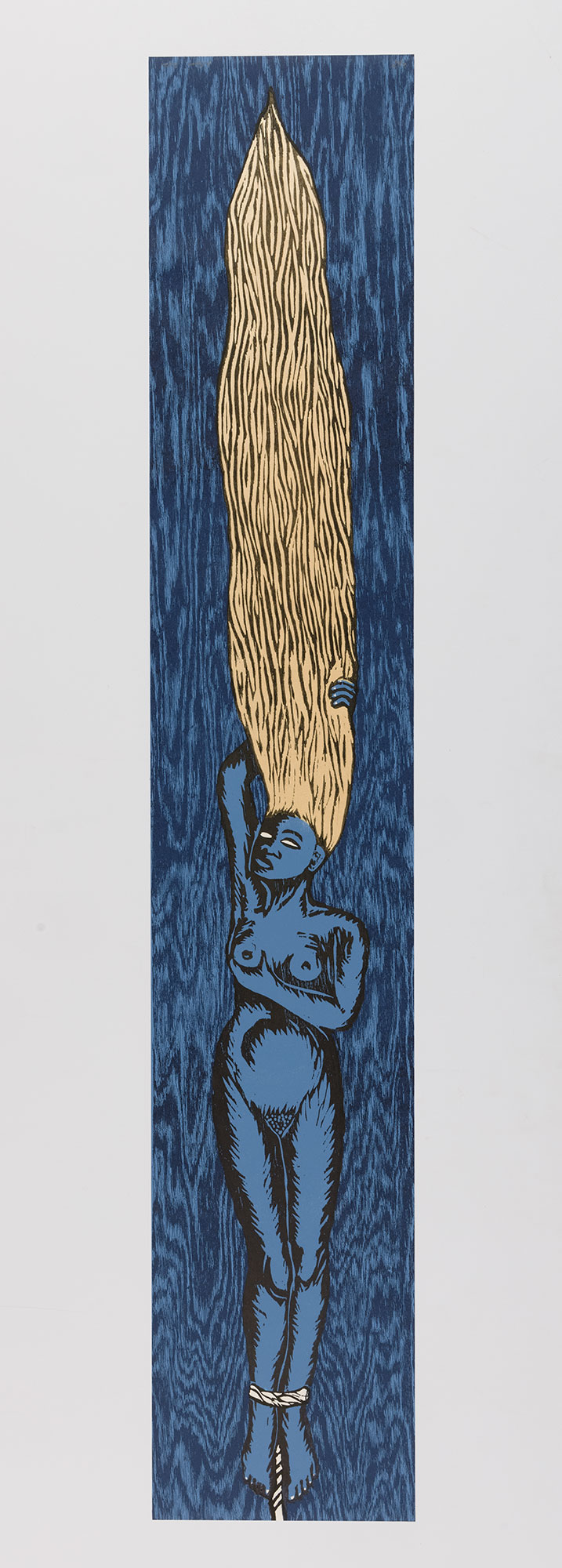 Alison Saar / 
Blonde Dreams, 2021 / 
woodcut and screen print / 
66 x 12 in. (167.6 x 53.3 cm) / 
Edition 4 of 30