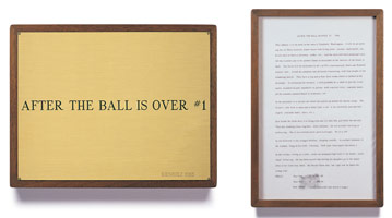 Ed Kienholz / 
After the Ball is Over #1, 1965 / 
concept tableau / 
plaque: 9 1/4 x 11 3/4 in (23.5 x 29.8 cm) / 
framed concept: 13 3/8 x 9 1/4 in (33.7 x 23.5 cm) 
