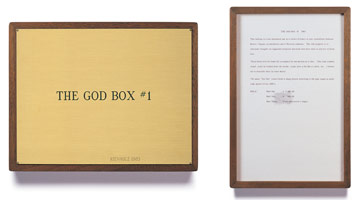 Ed Kienholz / 
The God Box #1, 1963 / 
plaque: 9 1/4 x 11 3/4 in (23.5 x 29.8 cm) / 
framed concept: 13 3/8 x 9 1/4 in (33.7 x 23.5 cm) 
