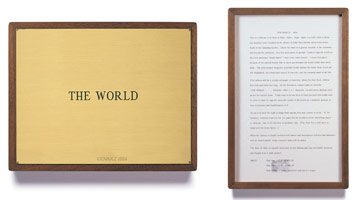 Ed Kienholz / 
The World, 1964 / 
concept tableau / 
plaque: 9 1/4 x 11 3/4 in (23.5 x 29.8 cm) / 
framed concept: 13 3/8 x 9 1/4 in (33.7 x 23.5 cm) 