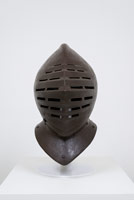 Ben Jackel / 
Foot Combat Helm, 2015 / 
stoneware and beeswax / 
24 x 24 x 13 in. (61 x 61 x 33 cm) / 
Private collection