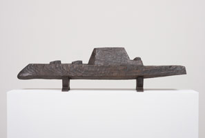 Ben Jackel / 
Zumiwalt (ship), 2014 / 
Douglas fir, mahogany and graphite / 
8 x 45 x 7 in. (20.3 x 114.3 x 17.8 cm)