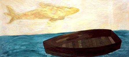 The Alabama and the Kearsage, 2003 - 04 / 
acrylic on paper / 
48 x 105-1/2 in (121.9 x 268 cm)
