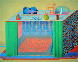 David Hockney / 
In A Chiaroscuro, 1977 / 
oil on canvas / 
48 x 60 in. (121.9 x 152.4 cm) / 
Private collection