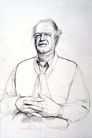 David Hockney  / 
Mark Glazebrook. London. 14th December 1999, 1999 / 
pencil & white crayon on grey paper using a 
camera lucida / 
22 1/4 x 15 in. (56.155 x 38.1 cm) / 
Private collection
