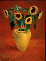 David Hockney / 
Sunflowers in a Yellow Vase , 1996 / 
oil on canvas / 
36 x 48 in. (91.5  x 121.9 cm) / 
Private collection