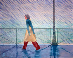 David Hockney / 
Yves Marie in the Rain, 1973 / 
oil on canvas / 
48 x 60 in. (121.92 x 152.4 cm) / 
Private collection