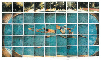David Hockney / 
Nathan Swimming Los Angeles March 11th 1982, 1982 / 
composite polaroid / 
18 x 30 in  (45.7 x 76.2 cm) / 
Private collection