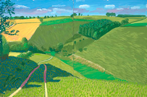 David Hockney / 
Steep Valley Kirkby Underdale, 2006 / 
oil on 2 canvases / 
Overall: 48 x 72 in. (121.9 x 182.9 cm) / 
Framed: 49 x 73 in. (124.5 x 185.4 cm) / 
Private collection