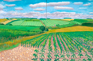 David Hockney / 
Warter Vista, 2006 / 
oil on 2 canvases / 
Overall: 48 x 72 in. (121.9 x 182.9 cm) / 
Framed: 49 x 73 in. (124.5 x 185.4 cm) / 
Private collection