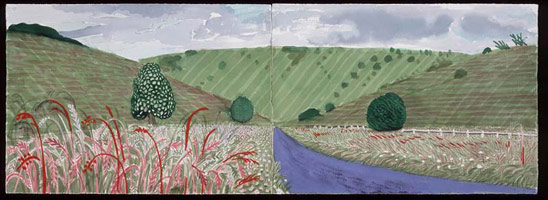 A Wider Valley. Millington, 2004 / 
      watercolor and gouache on paper (2 sheets) / 
      29 1/2 x 83 in. (74.9 x 210.8 cm) overall / 
      Private collection