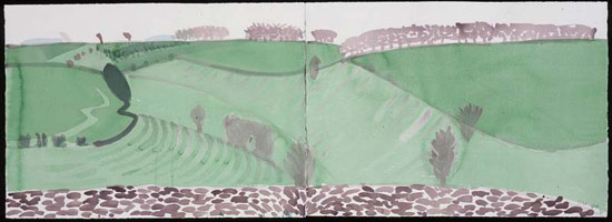 Valley, East Yorkshire, 2004 / 
      watercolor on paper (2 sheets) / 
      29 1/2 x 83 in. (74.5 x 210.8 cm) Framed: 32 3/4 x 85 7/8 in. (83.2 x 
      218 cm) / 
      Private collection