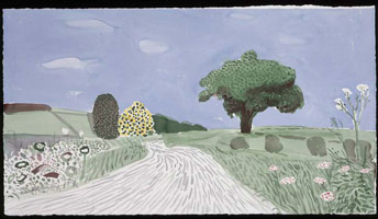 Woldgate with Flowers and Blossom, 2004 / 
      watercolor on paper / 
      34 x 60 1/4 in. (86.4 x 153 cm) Framed: 37 x 63 1/4 in. (94 x 160.7 cm) / 
      Private collection