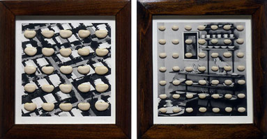 Don Suggs / 
Order (Big Beans/Little Beans), 1992 / 
beans on gelatin silver prints / 
9 5/8 x 9 in. (24.4 x 22.9 cm)