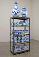 Eduardo Sarabia / 
History of the World (Consolidated), 2008 / 
77 hand painted ceramic and glass items