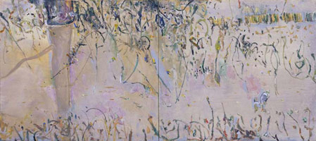 Fred Williams / 
Reflected Tree Trunk, Kew Billabong, Diptych, 1978 / 
oil on canvas / 
33 7/8 x 75 3/4 in (86.1 x 192.4 cm) overall