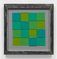 Frederick Hammersley / 
Green experiment, 1950 / 
relief in artist-made frame / 
panel: 7 3/4 x 7 5/8 in. (20.3 x 20.3 cm) / 
frame: 9 1/4 x 9 1/4 in. (23.5 x 23.5 cm)
