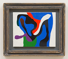 Frederick Hammersley / 
Hot & heavy, #5 1990 / 
oil on cotton on birch in artist-made frame / 
panel: 9 x 11 in. (22.9 x 27.9 cm) / 
frame: 14 x 16 in. (35.6 x 40.6 cm) / 
Private collection