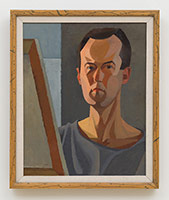 Frederick Hammersley / 
Self portrait & canvas, 1950 / 
oil on cotton in artist-made frame / 
panel: 19 x 15 in. (48.3 x 38.1 cm) / 
frame: 20 x 16 in. (50.8 x 40.6 cm) / 
Private collection