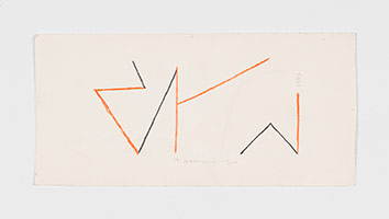 Frederick Hammersley / 
new rules, 1951 / 
crayon on paper / 
3 1/2 x 7 1/2 in. (8.9 x 19.1 cm)
