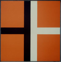 Frederick Hammersley / 
Because & effect, 1975 / 
oil on linen / 
36 x 36 in. (91.4 x 91.4 cm)
