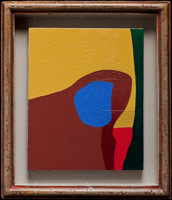 Frederick Hammersley /  
Insist upon, 1987 /  
oil on hardwood /  
8 x 6 1/2 in. (20.3 x 16.5 cm) / 
11 1/8 x 9 1/2 in. (28.3 x 24.1 cm) framed