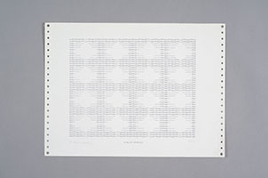 Frederick Hammersley / 
SCALLOP POTATOES, 1969 / 
computer-generated drawing on paper / 
8 x 10 1/2 in. (20.3 x 26.7 cm)