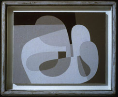 Frederick Hammersley /  
Team work, 1988 / 
oil on linen on wood / 
9 1/2 x 12 1/2 in. (24.1 x 31.75 cm) / 
Private collection 