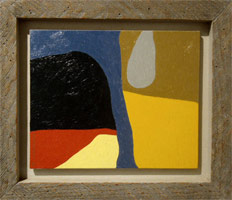 Frederick Hammersley / 
We've met, 1984 / 
oil on three-ply wood / 
9 x 11 in. (22.8 x 27.9 cm) / 
Private collection