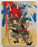 Gajin Fujita / 
Drunken Demon, 2014 / 
spray paint, paint marker, 24k gold on wood panel / 
10 x 8 in. (25.4 x 20.3 cm)