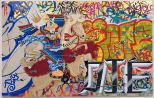 Gajin Fujita / 
Ride or Die, 2005 / 
gold and white gold leaf, paint marker, spray paint and Mean Streak / 
Six Panels Overall: 83 x 126 in. (210.8 x 320 cm) / 
Each: 83 x 21 in. (210.8 x 53.3 cm) / 
Collection Kemper Museum of Contemporary Art