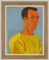 Frederick Hammersley / 
Self portrait, 1950 / 
oil on CB panel / 
23 x 18 in. (58.4 x 45.7 cm) framed / 
Collection of the Albuquerque Museum, New Mexico