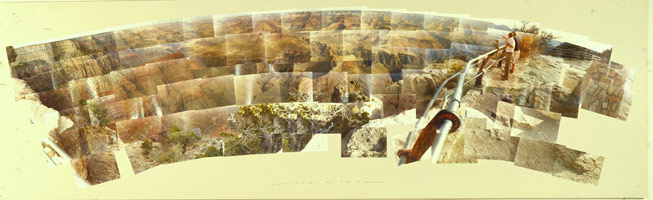 David Hockney / 
The Grand Canyon South Rim with Rail, 1982 / 
photographic collage / 
42 x 136 in. (106.7 x 345.4 cm) / 
Collection of the Palm Springs Desert Museum