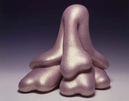 Ken Price / 
McLean, 2004 / 
acrylic on fired ceramic / 
19 1/2 x 23 x 19 in (49.5 x 58.4 x 48.3 cm) / 
Base size: 44 H x 34 x 30 in (111.8 x 86.4 x 76.2 cm) / 
Private collection 