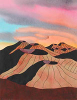 Ken Price / 
Blazing Mountain, 2004 / 
      watercolor on paper / 
      8 3/4 x 6 in. (22.2 x 15.2 cm) / 
      Private collection