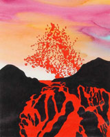 Ken Price / 
Volcanic Fire, 2004  / 
      watercolor on paper  / 
      10 1/2 x 8 1/2 in. (26.7 x 21.6 cm) / 
      Private collection