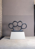 Ben Jackel / 
Grandpa's Knuckle Dusters (Bronze), 2014  / 
bronze / 
42 x 70 x 8 in. (106.7 x 177.8 x 20.3 cm)  / 
Pedestal: 29 x 57 x 27 in. (73.7 x 144.8 x 68.6 cm) / 
Private collection