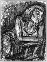 Leon Kossoff / Portrait of Cathy, 1992 / 
charcoal and pastel on paper / 
Paper: 40 x 30 in (101.6 x 76.2 cm) / 
Framed: 46 x 35 in (116.8 x 88.9 cm) / 
Private collection