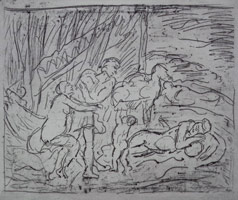 Leon Kossoff / Cephalus and Aurora #1, 1998  / etching /  Plate: 16 1/8 x 22 3/8 in (41 x 56.8 cm) / Sheet: 22 1/2 x 29 7/8 in (57.2 x 75.9 cm)