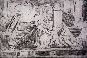 Leon Kossoff / The Holy Family on the Step, 1998 / etching / Plate: 15 15/16 x 23 7/16 in (40.5 x 59.5 cm) / Paper: 22 3/16 x 29 13/16 in (56.4 x 75.7 cm)