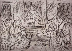 Leon Kossoff / The Judgement of Solomon #1, 1998 / etching / Plate: 8 1/2 x 11 3/4 in (21.6 x 29.8 cm) / Paper: 22 9/16 x 29 7/8 in (57.3 x 75.9 cm)