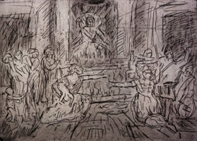 Leon Kossoff / The Judgement of Solomon #2, 1998 / etching / plate: 16 13/16 x 23 3/8 in (42.7 x 59.4 cm) / paper: 22 1/2 x 29 7/8 in (57.2 x 75.9 cm)