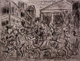 Leon Kossoff / The Rape of the Sabines #1, 1999 / etching / Plate: 18 x 23 3/8 in (45.7 x 59.4 cm) / Paper: 22 1/2 x 29 7/8 in (57.2 x 75.9 cm)