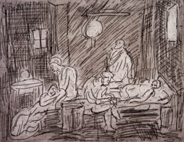 Leon Kossoff / The Testament of Eudamidas, 1998 / etching / Plate: 16 3/8 x 20 7/8 in (41.6 x 53 cm) / Paper: 22 1/2 x 28 1/16 in (57.2 x 71.3 cm)