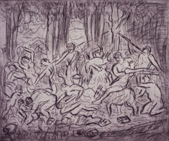 Leon Kossoff / The Triumph of Pan from a Poussin drawing (III), 1998 / etching / Plate: 17 15/16 x 21 1/2 in (45.6 x 54.6 cm) / Paper: 22 7/16 x 29 13/16 in (57 x 75.7 cm)